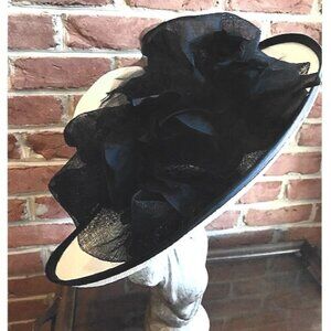 Kentucky Derby Straw Hat *Designer* White Hat with Black Trim around Rim and an